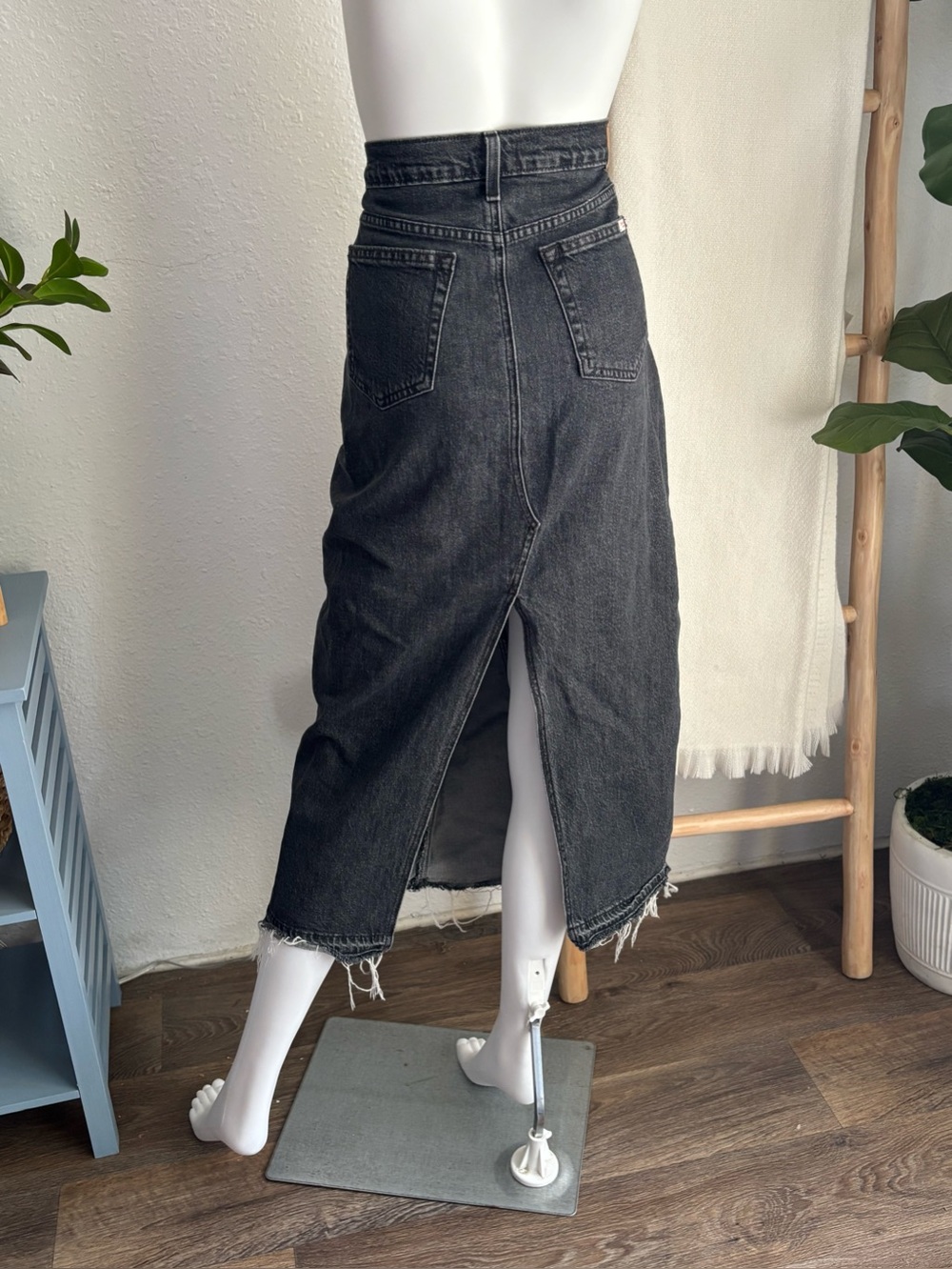 Black Washed Denim Midi Skirt - Picture 4 of 4